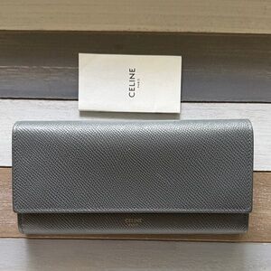 Celine Large Flap Calfskin Long Wallet (bi-fold) Gray